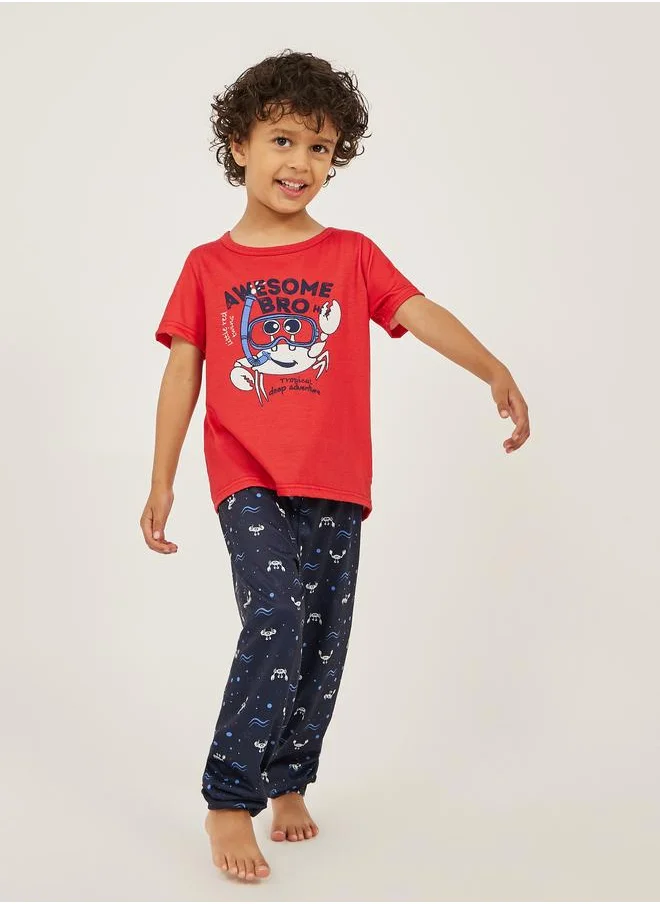 ستايلي Styli Printed Short Sleeve T-Shirt and Jogger Pyjama Set