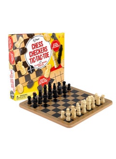 Regal Games Regal Games - Reversible Wooden Board for Chess, Checkers & Tic-Tac-Toe - 24 Interlocking Wooden Checkers and 32 Standard Chess Pieces - for Age 8 to Adult for Family Fun  - Image 2