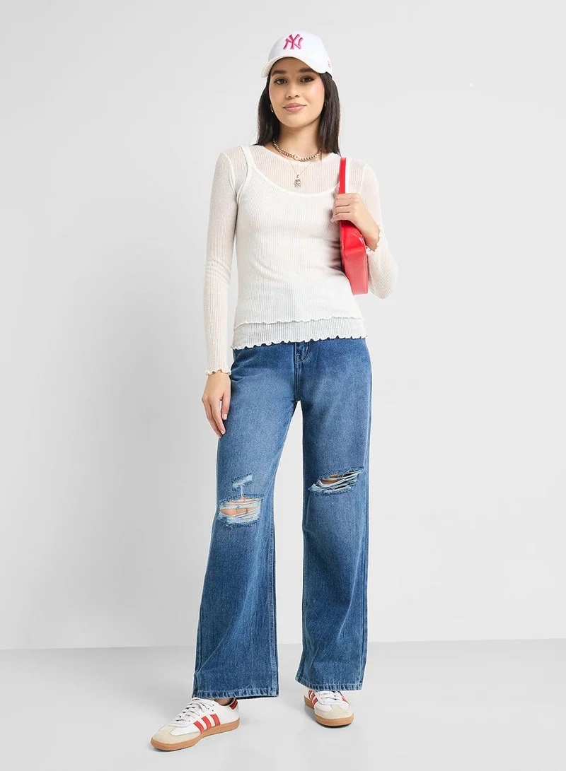 Ginger Blue High Rise Distressed Boyfriend Jeans for Women | Best Price UAE