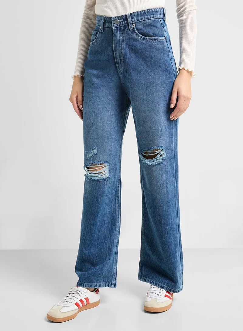 High Rise Distressed Boyfriend Jeans