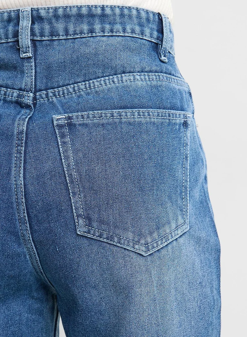 Ginger Blue High Rise Distressed Boyfriend Jeans for Women | Best Price UAE