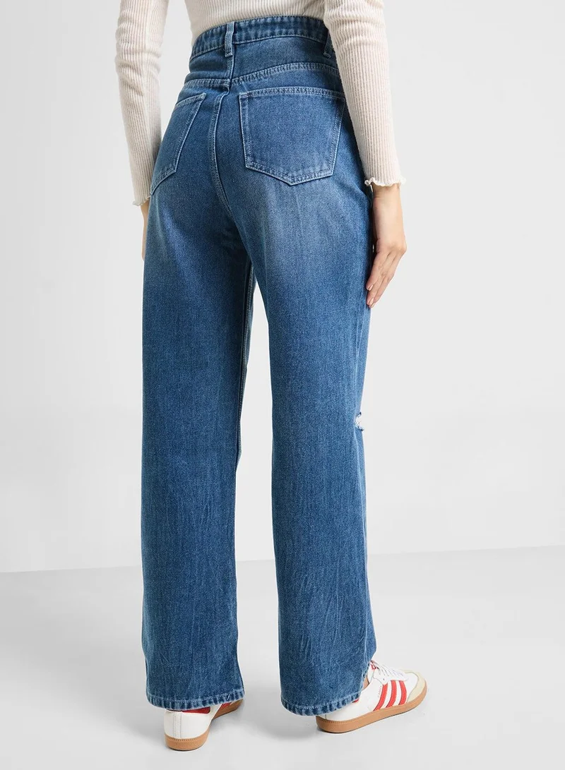 Ginger Blue High Rise Distressed Boyfriend Jeans for Women | Best Price UAE