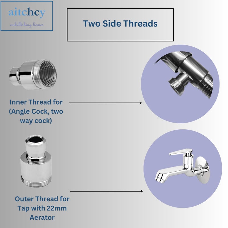 Aitchcy Brass Washing Machine Tap Nipple Adapter Connector Bib Tap to Nozzle Tap Converter Nozzle Adapter for connecting Inlet pipe of Washing Machine to Tap Pack of 2 - Image 2