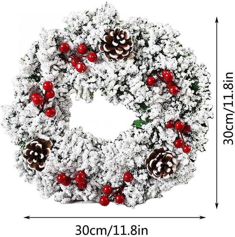 klarako Christmas Decoration WreathHoliday Christmas Layout Props Wreath,Door Hanging Fall Wreaths with Snow for Xmas Home Wall Party Decoration Christmas Sign (White Snow Wreath) - Image 3