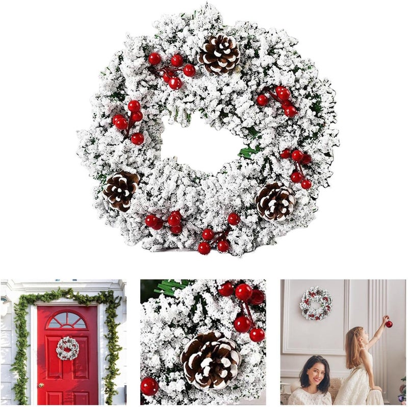 klarako Christmas Decoration WreathHoliday Christmas Layout Props Wreath,Door Hanging Fall Wreaths with Snow for Xmas Home Wall Party Decoration Christmas Sign (White Snow Wreath) - Image 4