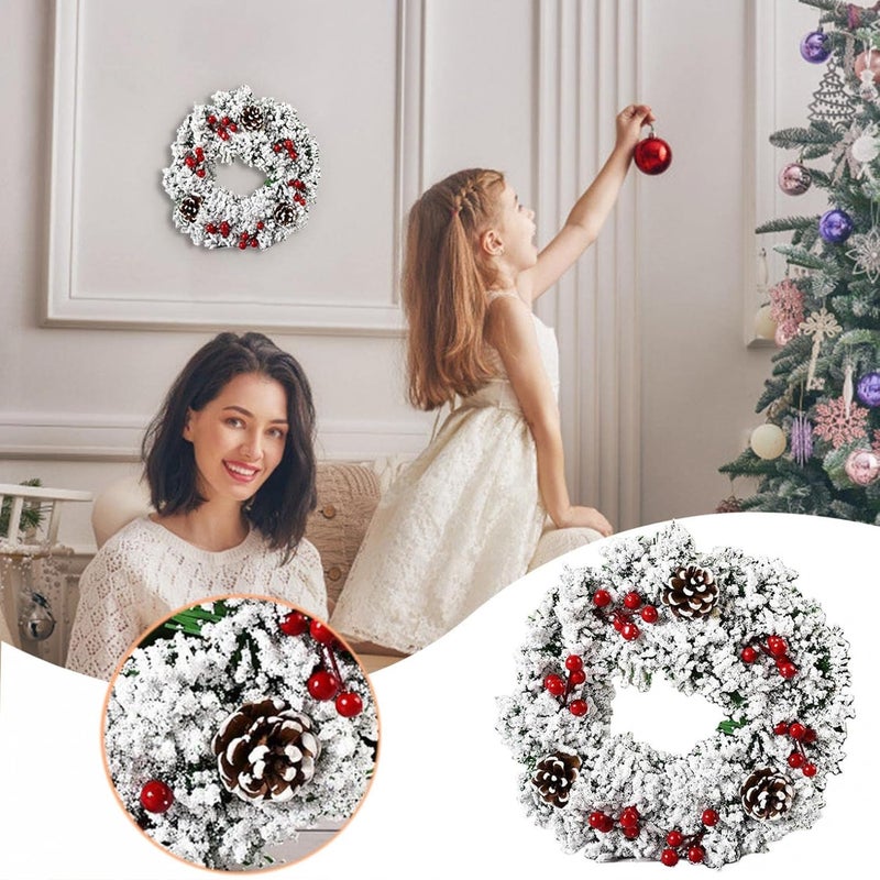 klarako Christmas Decoration WreathHoliday Christmas Layout Props Wreath,Door Hanging Fall Wreaths with Snow for Xmas Home Wall Party Decoration Christmas Sign (White Snow Wreath) - Image 2