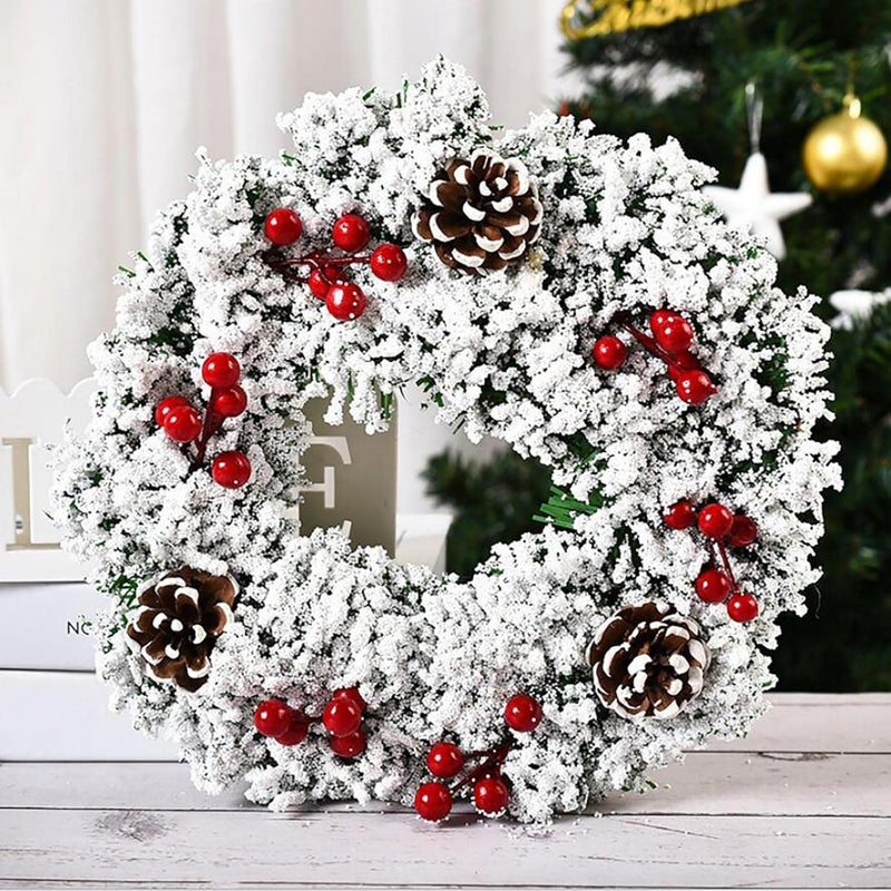 klarako Christmas Decoration WreathHoliday Christmas Layout Props Wreath,Door Hanging Fall Wreaths with Snow for Xmas Home Wall Party Decoration Christmas Sign (White Snow Wreath) - Image 1