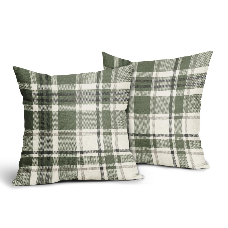 Aytipun Sage Green Plaid Pillow Covers 18x18 Set of 2 Spring Buffalo Checkered Decorative Tartan Pillowcases Christmas Holiday Seasonal Outdoor Rustic Farmhouse Throw Cushion Case Decor for Couch Sofa Bed - Image 2