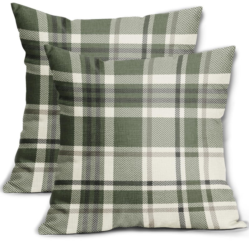 Aytipun Sage Green Plaid Pillow Covers 18x18 Set of 2 Spring Buffalo Checkered Decorative Tartan Pillowcases Christmas Holiday Seasonal Outdoor Rustic Farmhouse Throw Cushion Case Decor for Couch Sofa Bed - Image 1