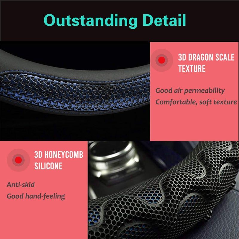PINCTROT Steering Wheel Cover Great Grip with 3D Honeycomb Anti-Slip Design, Universal 14.5-15 Inch (Blue) - Image 3