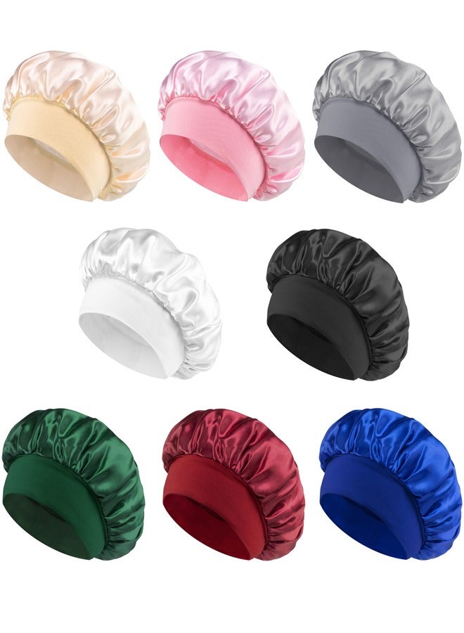 GUSGU 8 Pack Satin Bonnet Silk Hair Bonnet for Sleeping, Hair Sleep Bonnets for Women, Large Wide Soft Band Sleep Cap for Curly Hair Braids - Image 1