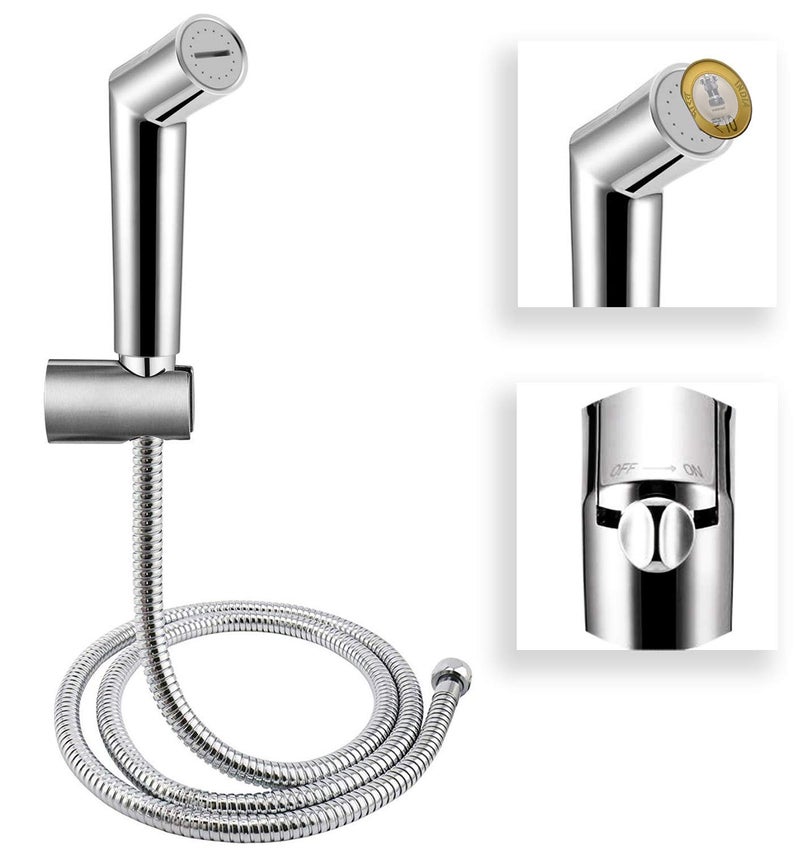 Clinton ABS Axis Health Faucet with 15Meter Stainless Steel Chrome Finish Rubber Hose Pipe with Wall Hook - Image 3