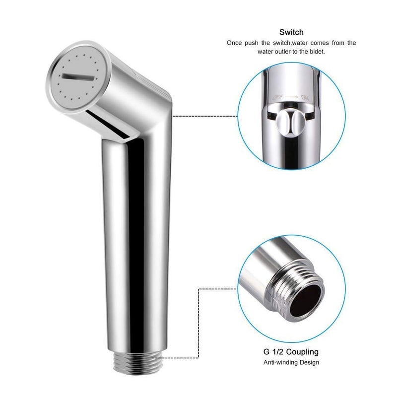 Clinton ABS Axis Health Faucet with 15Meter Stainless Steel Chrome Finish Rubber Hose Pipe with Wall Hook - Image 4