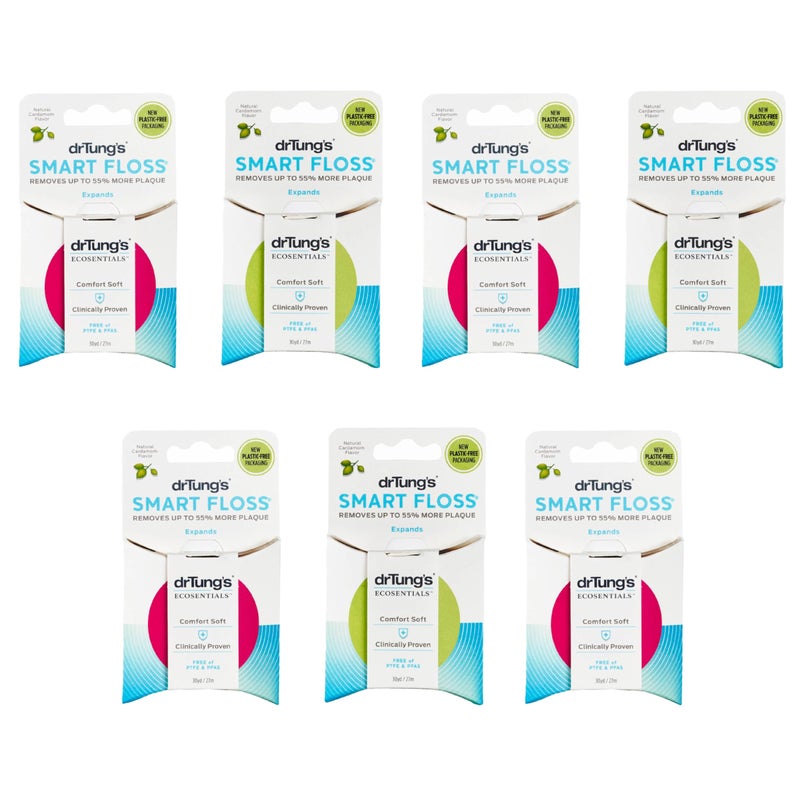 drTung's DrTungs Smart Floss Natural Floss PTFE PFAS Free Floss Gentle on Gums Expands Stretches BPA Free Natural Dental Floss Cardamom Flavor Pack of 7 
