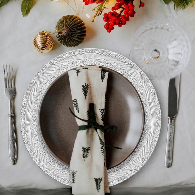 Brightalk 13 White Charger Plates Lace Embossed Elegant Charger Plate Set of 6 Round Server Ware Chargers for Dinner Plate Reusable Bulk Table Setting for Party or Event - Image 4