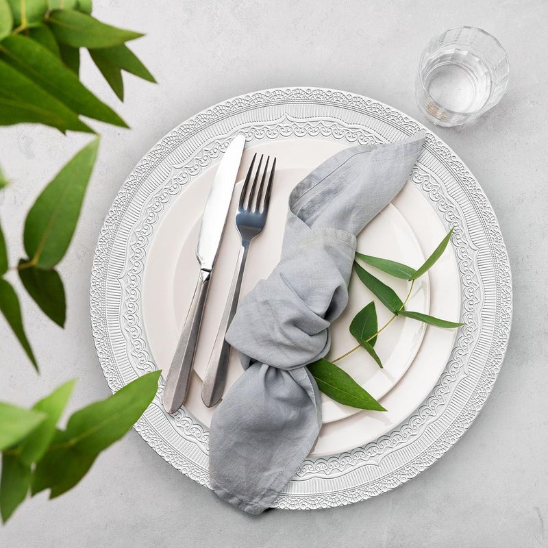 Brightalk 13 White Charger Plates Lace Embossed Elegant Charger Plate Set of 6 Round Server Ware Chargers for Dinner Plate Reusable Bulk Table Setting for Party or Event - Image 3