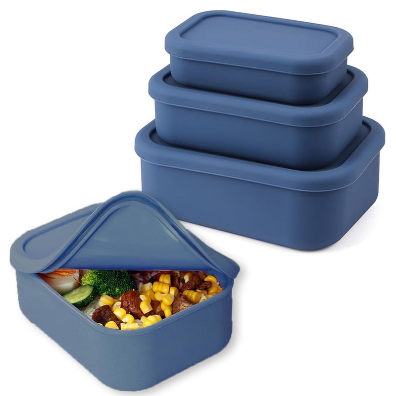 Hard Shell Silicone Food Storage Containers Set of 3 Airtight 2300?ml Bento Lunch Box With Lids Freezer Containers for Lunch Travel