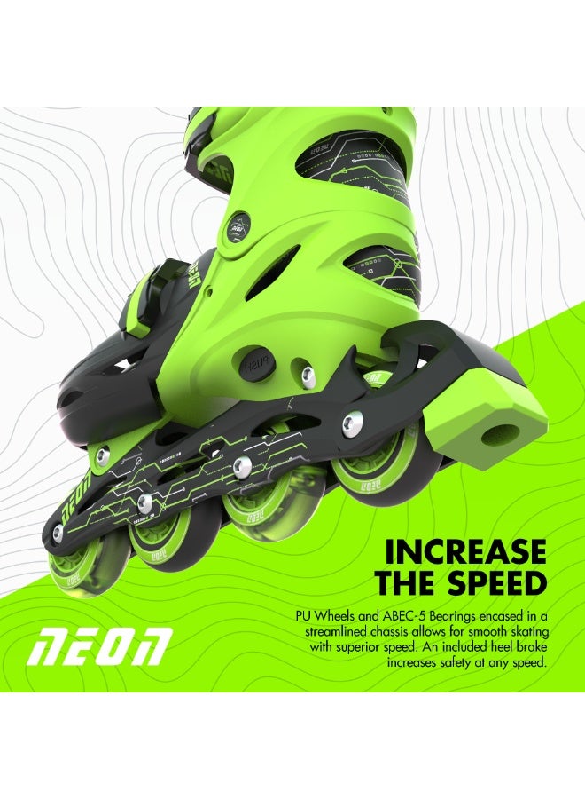 Neon Combo Skates (Size 3-6) Goteki Green Durable Comfortable Inline Skates with Adjustable Fit, Smooth Bearings, Bright Neon Design for Kids & Teens, Perfect for Beginners & Outdoor Fun | NC47G4 - Image 3