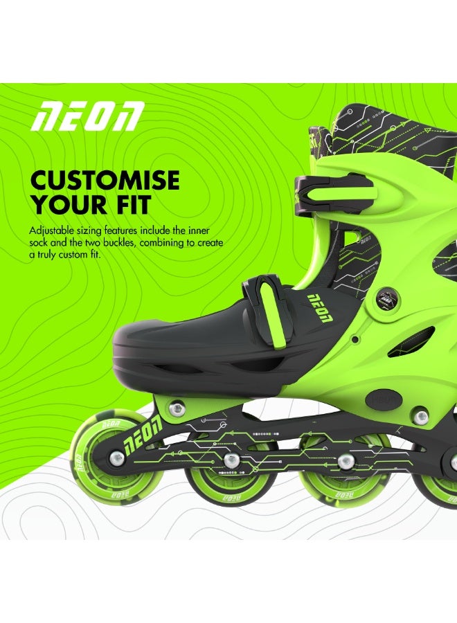 Neon Combo Skates (Size 3-6) Goteki Green Durable Comfortable Inline Skates with Adjustable Fit, Smooth Bearings, Bright Neon Design for Kids & Teens, Perfect for Beginners & Outdoor Fun | NC47G4 - Image 4