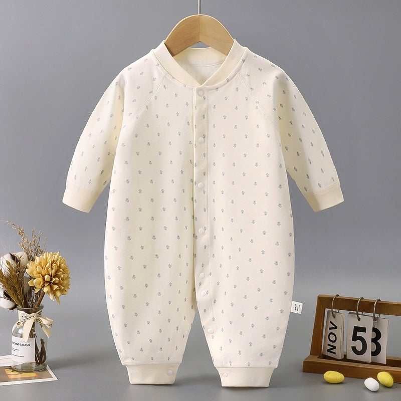 Heng Song Baby Long-Sleeve Cotton Romper | Newborn Infant Bodysuit | Soft Seamless Single-Breasted Crawling Outfit - Image 1