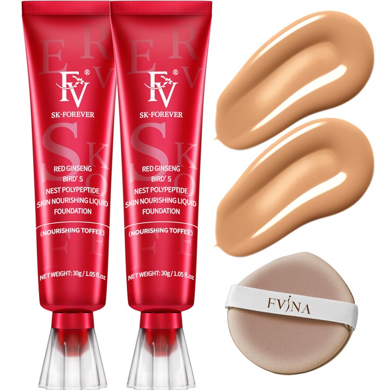 FV 2 Pack Hydrating Liquid Foundation Makeup, Waterproof & Lightweight, Natural Finish with Medium Coverage, Ideal for Dry and Normal Skin (Nourishing Toffee) - Image 1