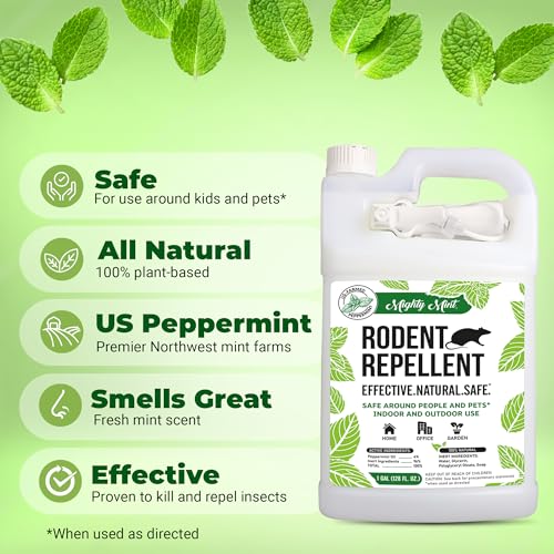 Mighty Mint رذاذ طارد القوارض بزيت النعناع القوي مع قطعة قماش ميكروفايبر – تحكم طبيعي داخلي وخارجي للفئران والجرذان – تركيبة نباتية، قوية للغاية - 1 جالون (128 أونصة) - Image 2