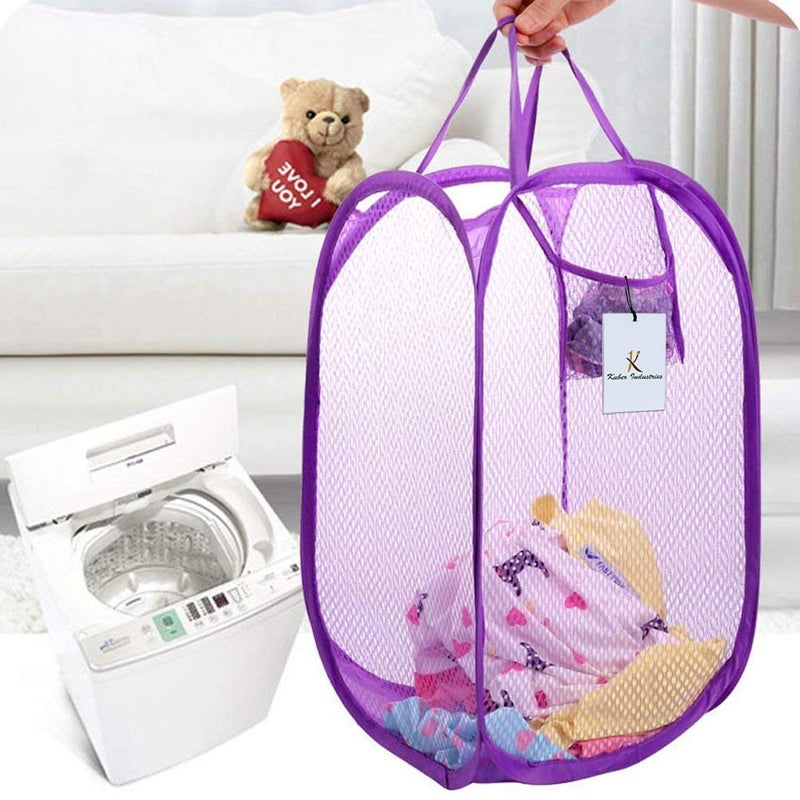 Kuber Industries Nylon Mesh Laundry BasketSturdy Material Durable HandlesNetted Lightweight Laundry Bag Pack of 330Ltr MultiCTKTC021490 - Image 2