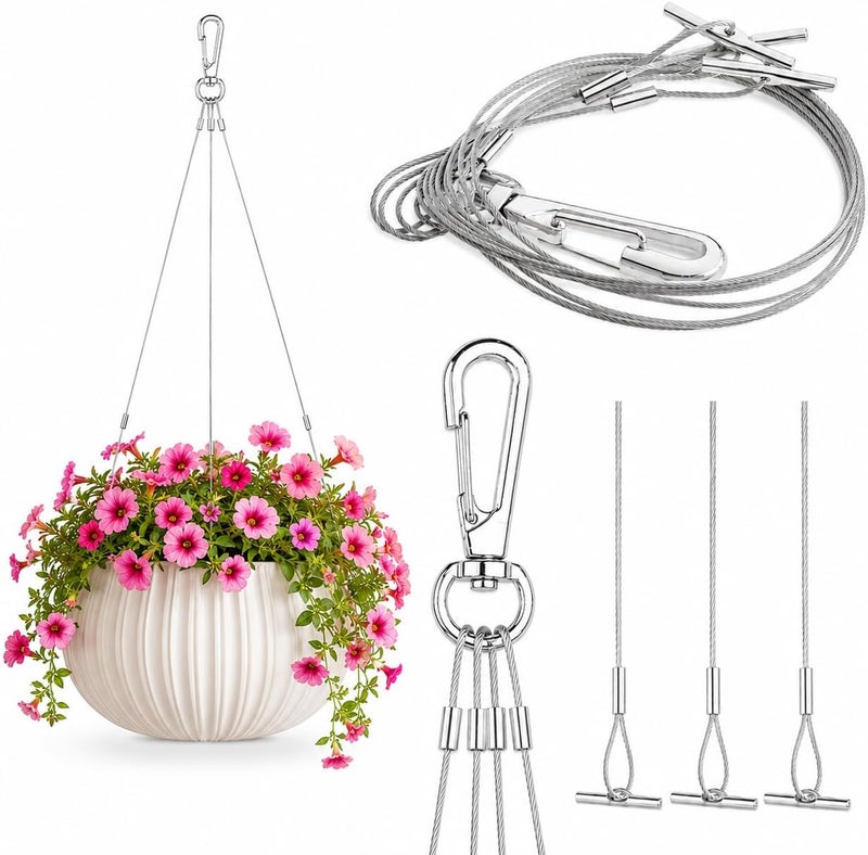 KADAX Metal Plant Hanger, 3 Strand Hanging Rope, Rope Hanger for Hanging Plant Pot & Hanging Basket, Hanging Basket Chain, Plant Hanger, Flower Pot Chain (Silver, 55 cm) - Image 1