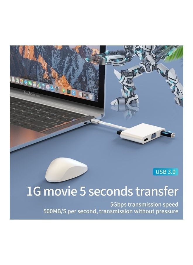 نيبمينينت - موزع محول Type C 5 في 1 بمنفذ شحن سريع 4K HDMI وVGA و3.5 مم ومنفذ USB 3.0 وC PD للشحن السريع. أبيض - Image 1