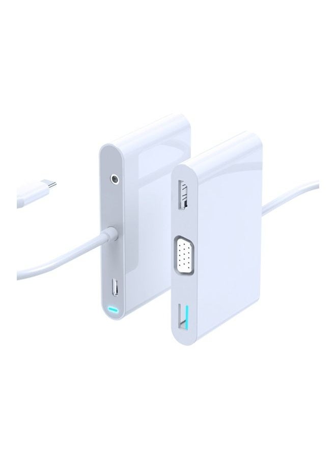 نيبمينينت - موزع محول Type C 5 في 1 بمنفذ شحن سريع 4K HDMI وVGA و3.5 مم ومنفذ USB 3.0 وC PD للشحن السريع. أبيض - Image 1