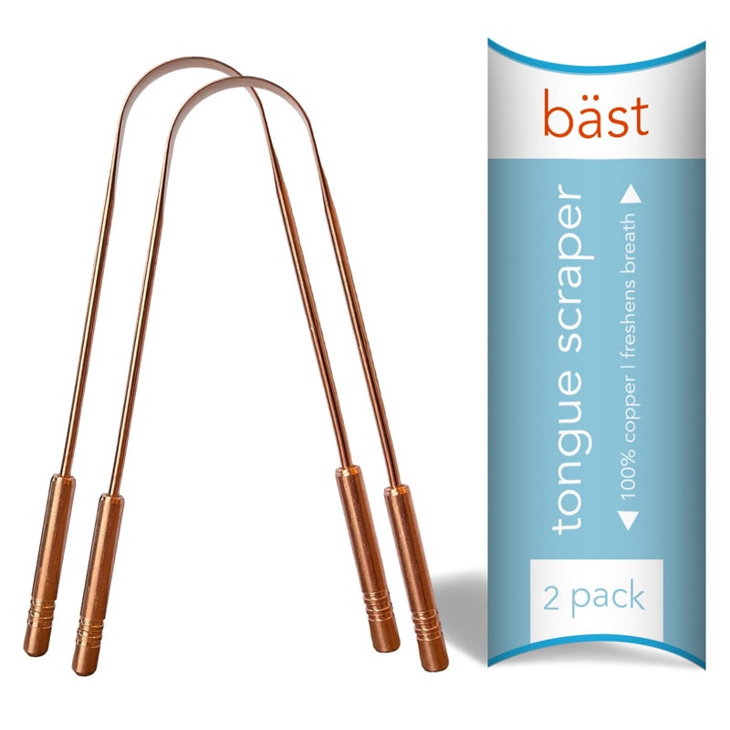 Bst Tongue Scraper  100 Copper 2 Pack Premium Tongue Cleaner  Improve Oral Health  Ayurvedic Cleaning Tool