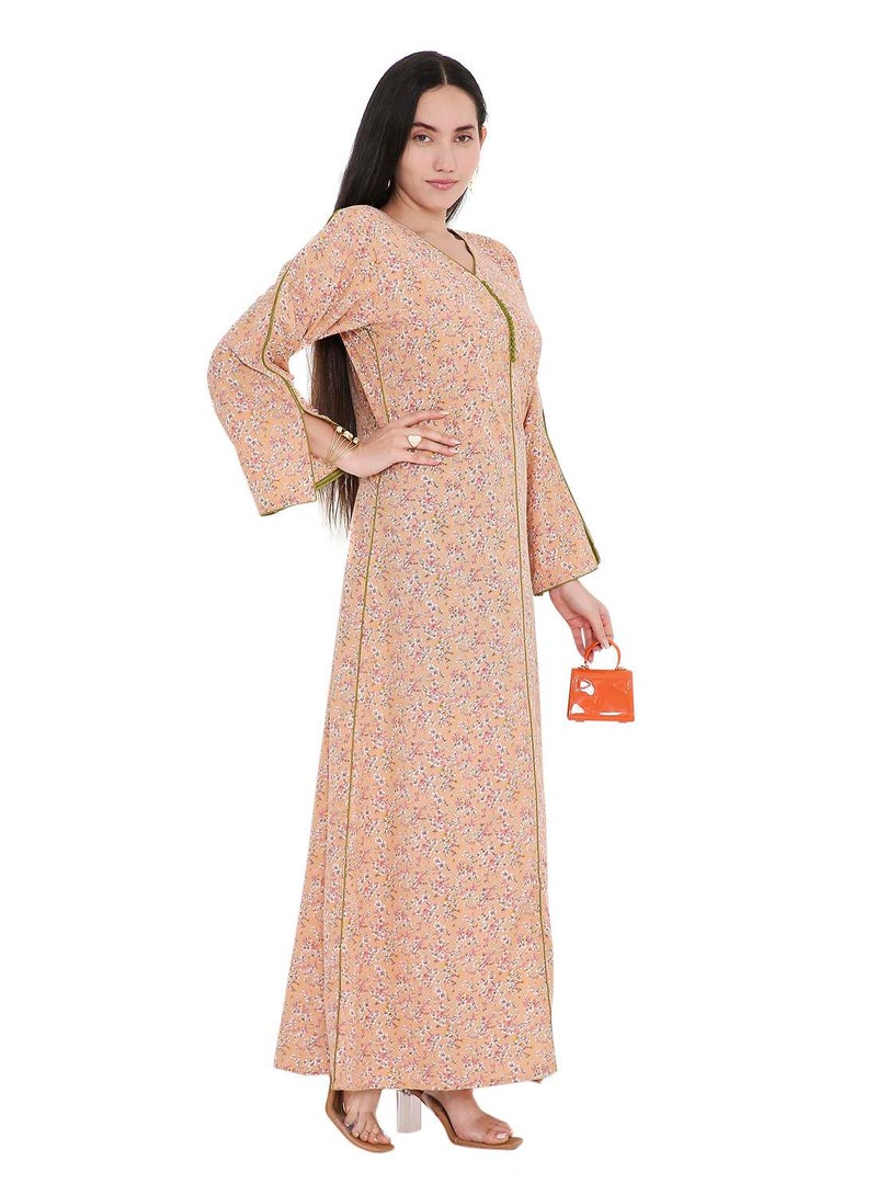 HANA & SARA LONG VISCOSE UNIQUE PRINTED CASUAL STYLED ARABIC FARASHA  JALABIYA DRESS - Image 1