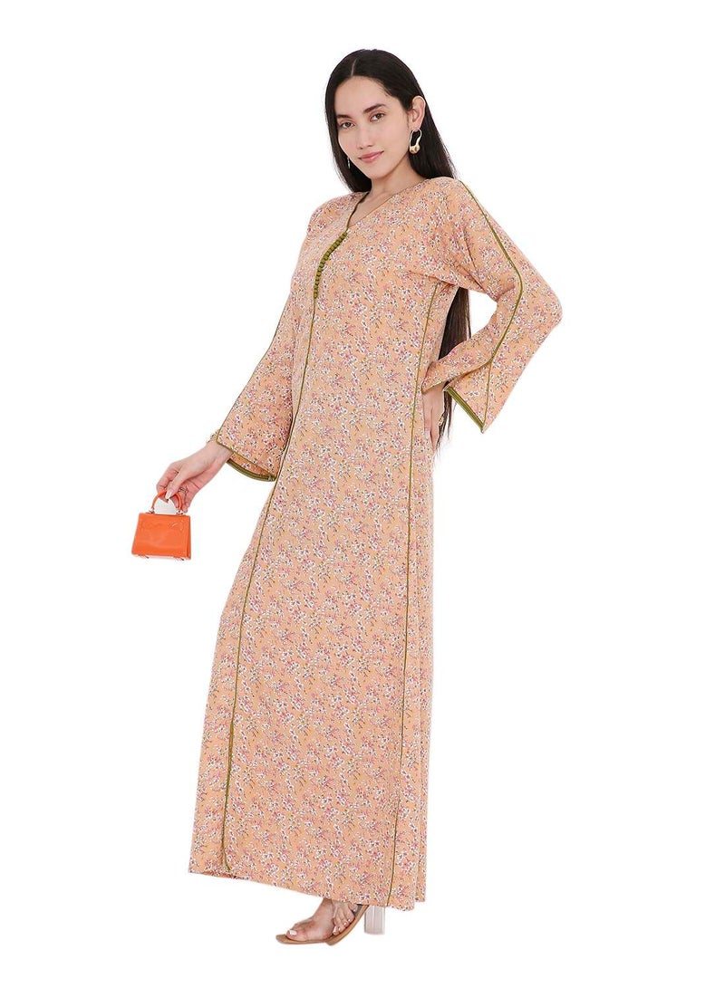 HANA & SARA LONG VISCOSE UNIQUE PRINTED CASUAL STYLED ARABIC FARASHA  JALABIYA DRESS - Image 4
