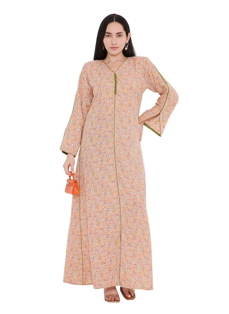 HANA & SARA LONG VISCOSE UNIQUE PRINTED CASUAL STYLED ARABIC FARASHA KAFTAN JALABIYA DRESS