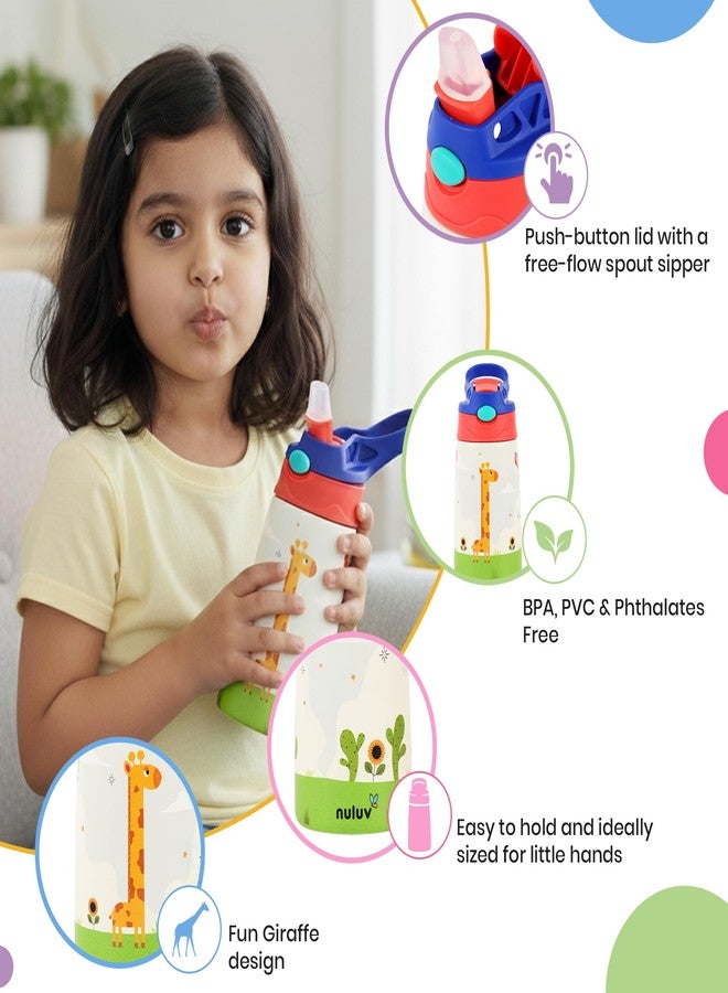 Nuluv Giraffe Insulated Stainless Steel Sipper for Kids, Leak-Proof Spout and Straw Bottle, Food-Grade Safe, Keeps Drinks Hot and Cold for Hours, BPA-Free Baby Water Bottle, 300ml - Image 2