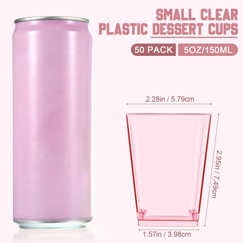 Mifoci 50 Pcs Pink 5 oz Plastic Dessert Cups Appetizer Cups for Parties Mini Square Disposable Dessert Bowls Parfait Bowls for Pudding Fruit Yogurt Ice Cream Mousse - Image 4