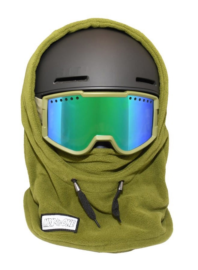 MDXONE Kids Over The Helmet Balaclava Children face mask with Buttons Winter 2022 Pompoms with Elastics (Sold Separately) (Olive), Olive, One Size-Medium - Image 1