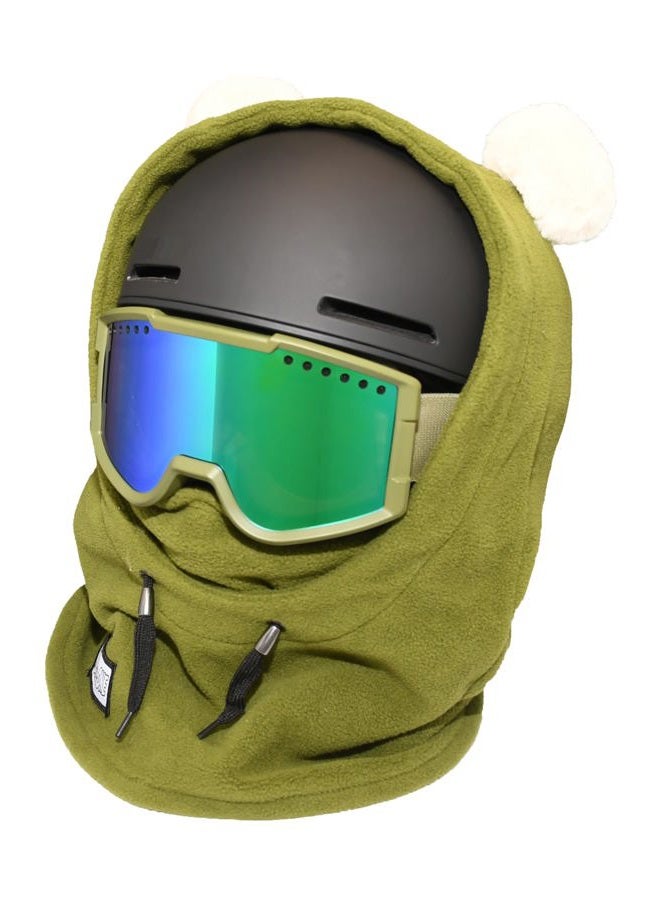 MDXONE Kids Over The Helmet Balaclava Children face mask with Buttons Winter 2022 Pompoms with Elastics (Sold Separately) (Olive), Olive, One Size-Medium - Image 2