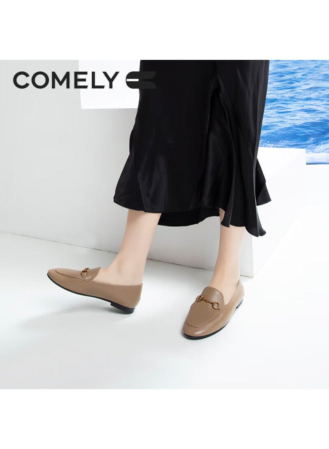 Comely Women's Leather Flat Slip-on Round Toe Comfortable Commuter Basic Loafers Camel Color Size 38 - Image 4