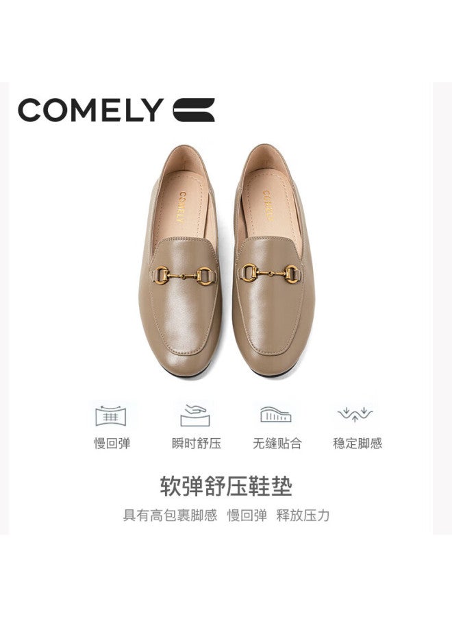 Comely Women's Leather Flat Slip-on Round Toe Comfortable Commuter Basic Loafers Camel Color Size 38 - Image 5