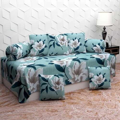 BELVOSTUM Diwan Set | Diwan Bedsheet Set of 8 Pieces | 1 Single Bedsheet, 2 Bolster Cover, 5 Cushion Covers | 100% Microfiber Diwan Set for Living Room Dining Hall - Image 1