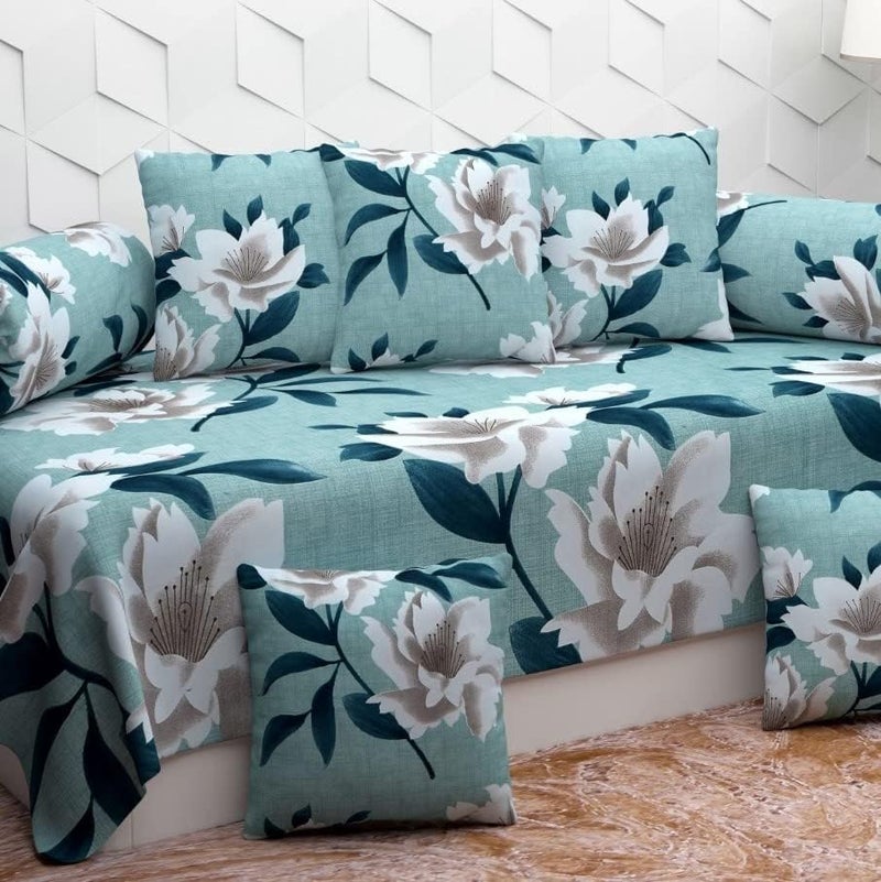 BELVOSTUM Diwan Set | Diwan Bedsheet Set of 8 Pieces | 1 Single Bedsheet, 2 Bolster Cover, 5 Cushion Covers | 100% Microfiber Diwan Set for Living Room Dining Hall - Image 5