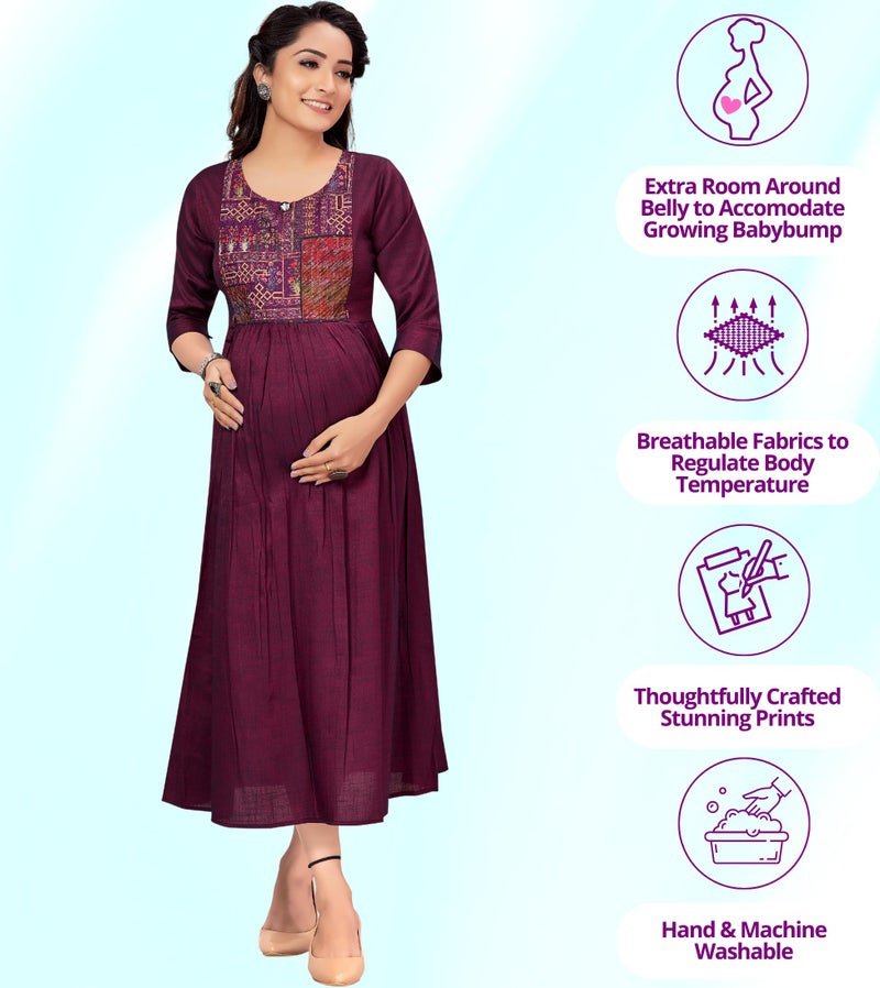 RITIJYA Feeding Kurtis for Women with Zip in Cotton Rayon | Maternity Gown Pregnancy Dress for Nursing Mothers | Maternity Wear Feeding Dress Tops (XL,Delightful Purple,9068_42) - Image 3