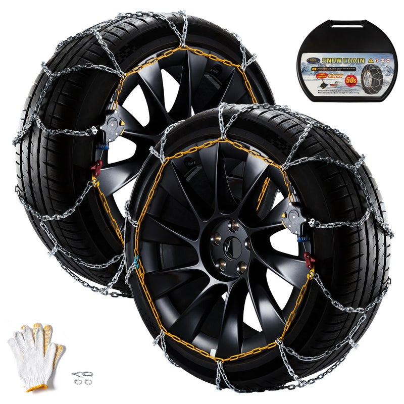 DEDC Tesla MODEL 3 Snow Chains Snow Tire Chains Auto Trac Tire Traction Wheel Chains 1 Min Quick Fit Easy Chainsaw Reusable Universal Emergency Traction Chain Set of 2 MS1519