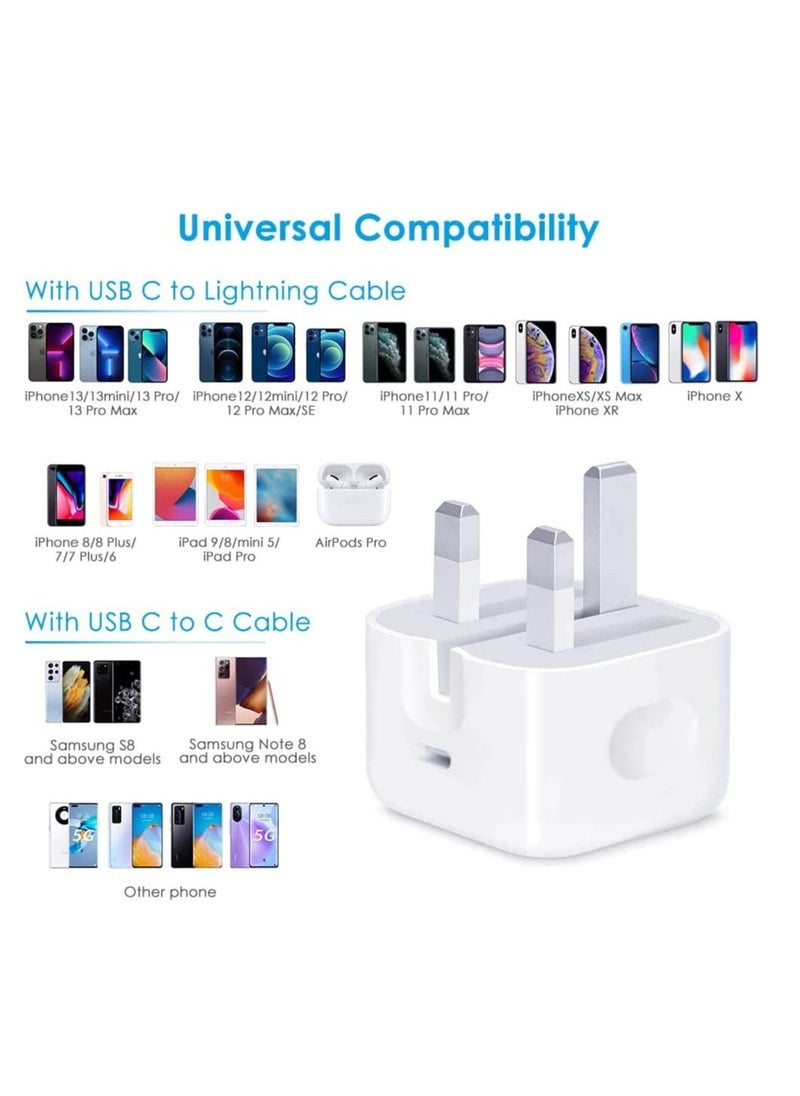 Generic - Certified 20W USB C Fast Charger Plug Cable for iPhone 13 12 Pro Max/Mini/11/XS/XR/X/8 Plus/iPad - Image 1