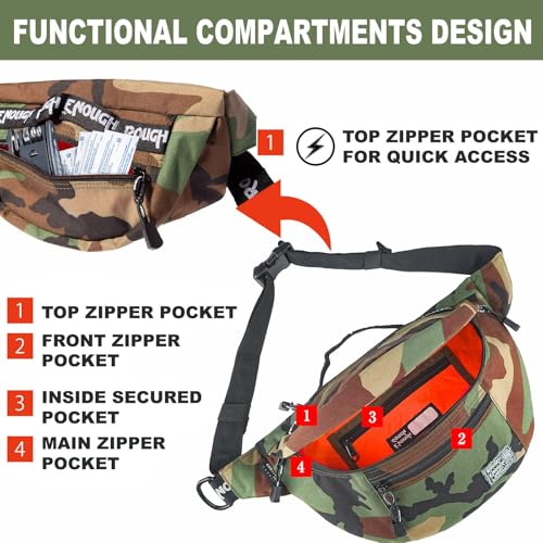 RE ROUGH ENOUGH Rough Enough Tactical Fanny Pack for Men Lightweight Waterproof Waist Bag Crossbody for Dog Walking Hiking Hunting (Camo) - Image 3