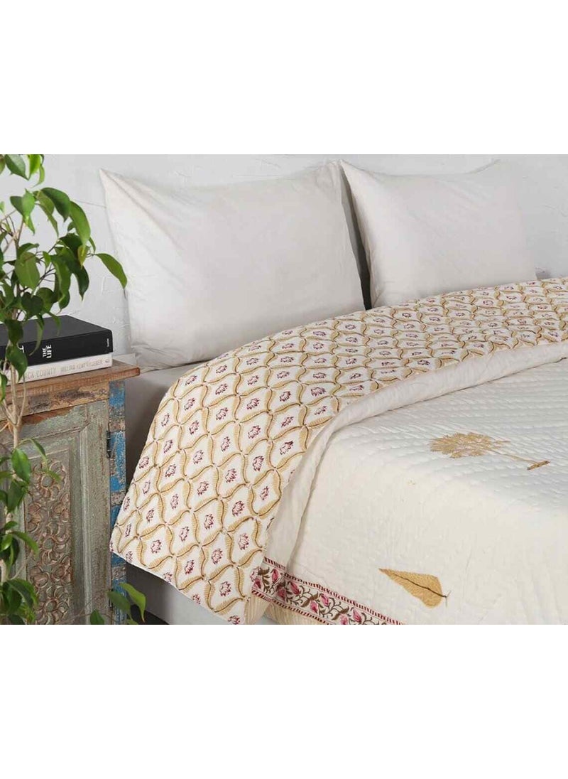 BLOCKS OF JAIPUR BLOCKS OF JAIPUR Original Pure Cotton Jaipuri Razai Hand Block Single Bed Reversible Comforter Lightweight AC Quilt Summer and Winter Bedding Throw Bed Blanket Golden Cypress Tree  - Image 3