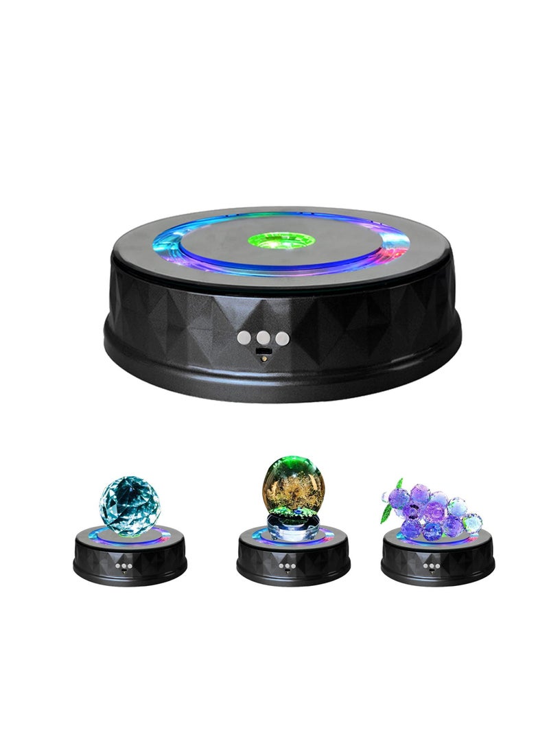 KASTWAVE Rotating Display Stand, 9.06 Inch LED Colorful Light 360 Degree Motorized Turntable Mirror Base Stand for Cup Crystal Glass Spherical Jewelry Display Party Decoration, Battery Not Included, Black  - Image 1