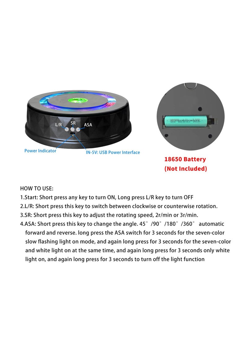 KASTWAVE Rotating Display Stand, 9.06 Inch LED Colorful Light 360 Degree Motorized Turntable Mirror Base Stand for Cup Crystal Glass Spherical Jewelry Display Party Decoration, Battery Not Included, Black  - Image 3