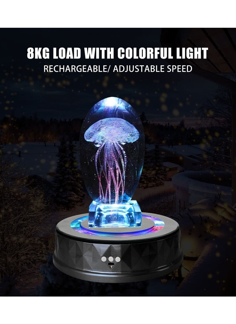 KASTWAVE Rotating Display Stand, 9.06 Inch LED Colorful Light 360 Degree Motorized Turntable Mirror Base Stand for Cup Crystal Glass Spherical Jewelry Display Party Decoration, Battery Not Included, Black  - Image 4
